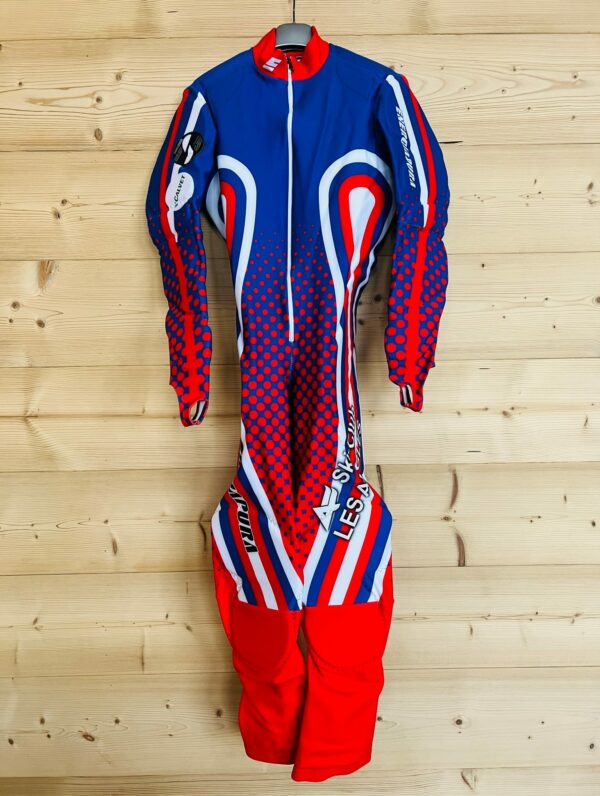 Combinaison bleu rouge pois avec protections